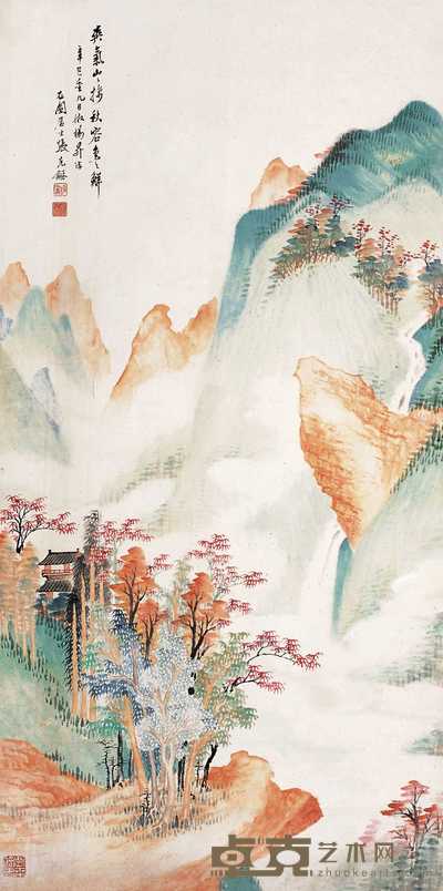 张石园 1941年作 重山秋色 立轴 104×52cm